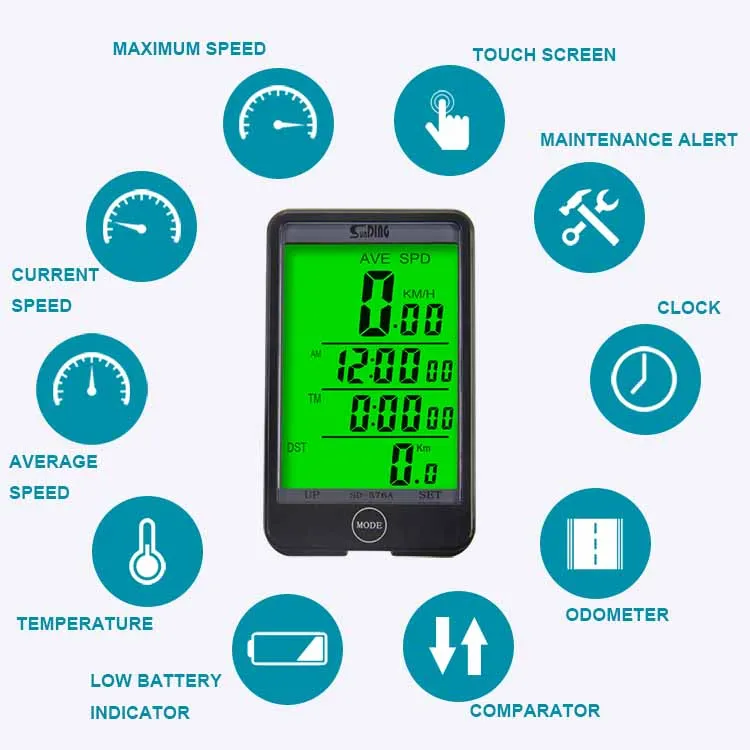 wholesale dropshipping SUNDING SD-576A Water Resistant Bicycle Speedometer Wired ComputerOdometer with LCD Backlight