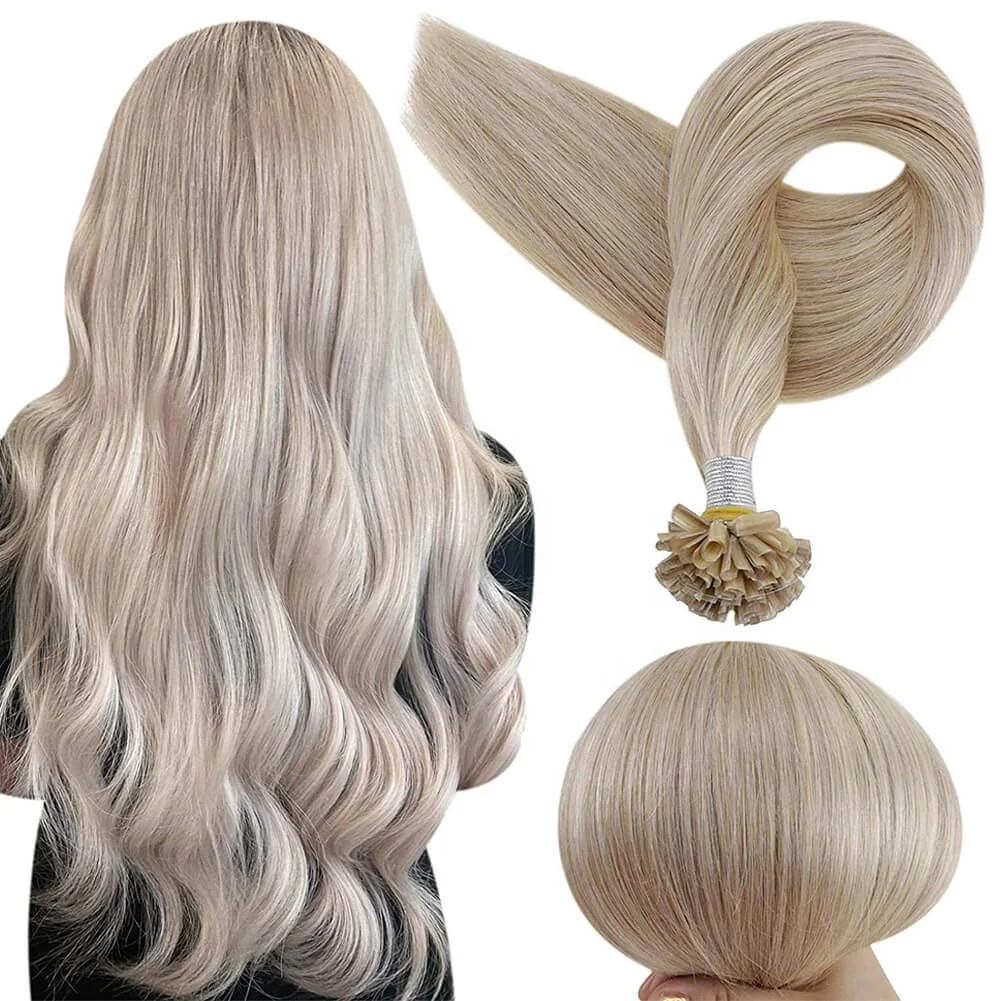 Keratin u tip Выделите микролинк P18/613 светлые человеческие волосы для наращивания