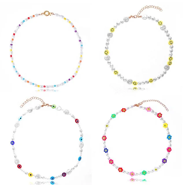 Хит продаж ювелирные изделия y2k бохо жемчужные бусины колье-чокер женские Девушки милые цветы глаза улыбка лицо кулон ожерелья