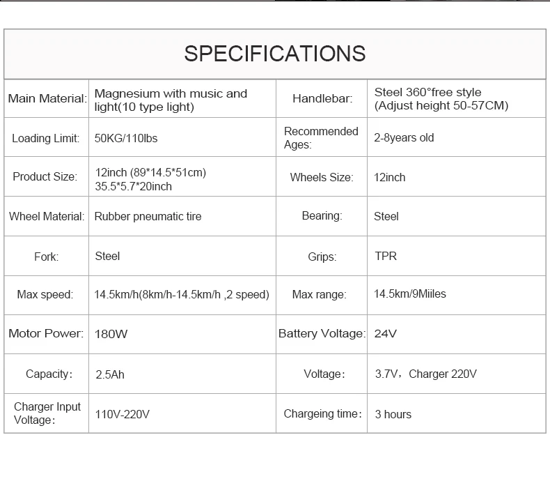 24V 170W 12 inches wheel Children Electric Balance Bike for 3-7 years old Children bike with Lithium Battery running bike