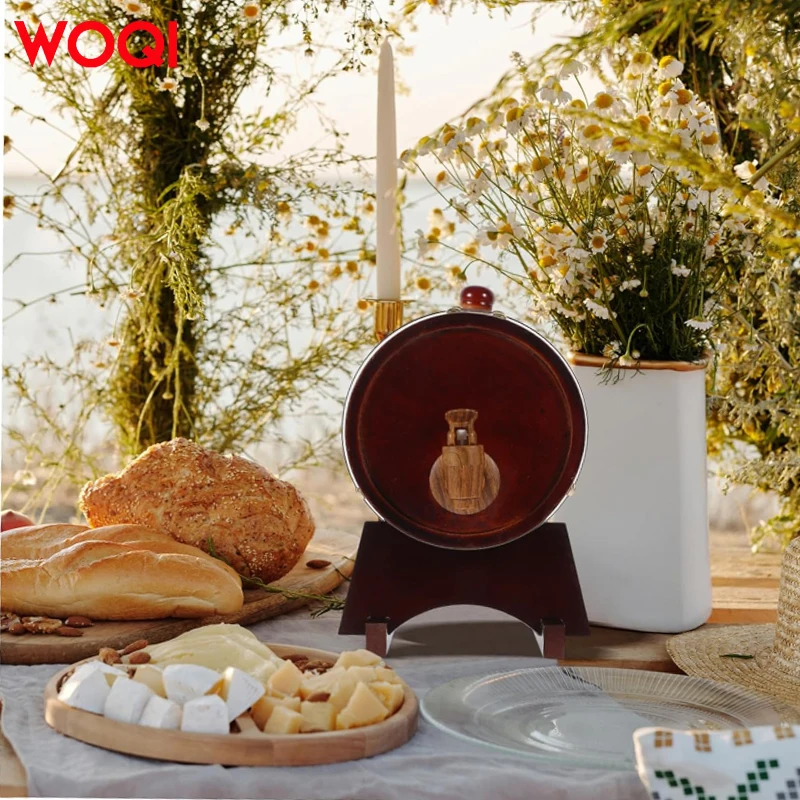 WOQI Retro Style Retro Style Oak Barrels Wine Dispenser Wine Barrel 3L, 5L, 10L, 20L for Kitchen Restaurant