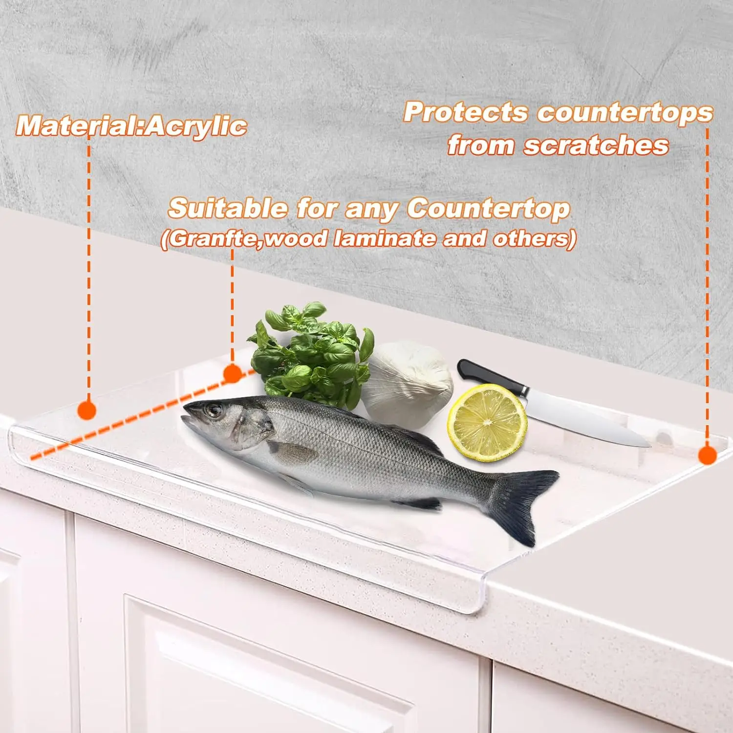 Custom Acrylic Plastic Counter Clear Clear Acrylic Cutting Board with Lip for  Kitchen Acrylic Transparent Cutting Board