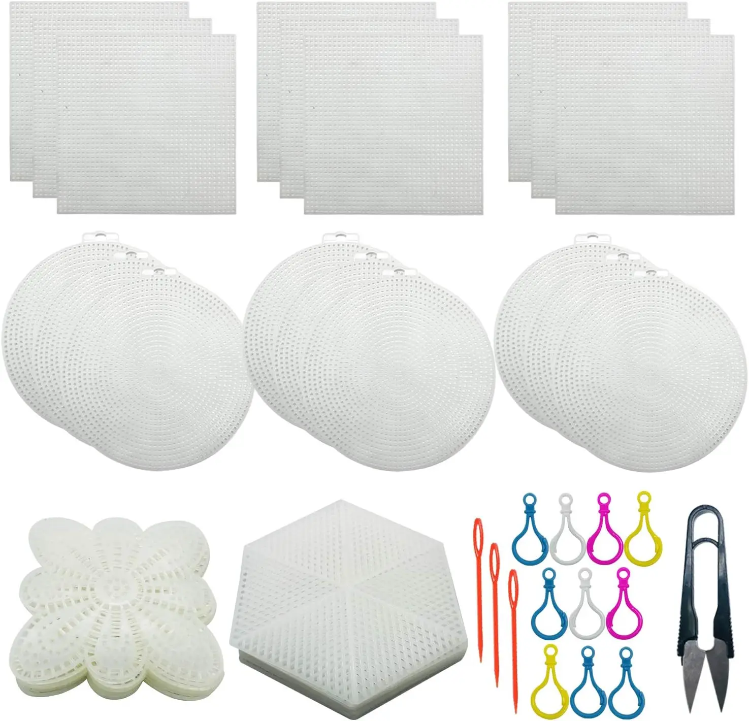 Complete Mesh Plastic Canvas Kit with Clear Sheets Acrylic Yarn and Embroidery Tools for Crafting and Embroidery Projects
