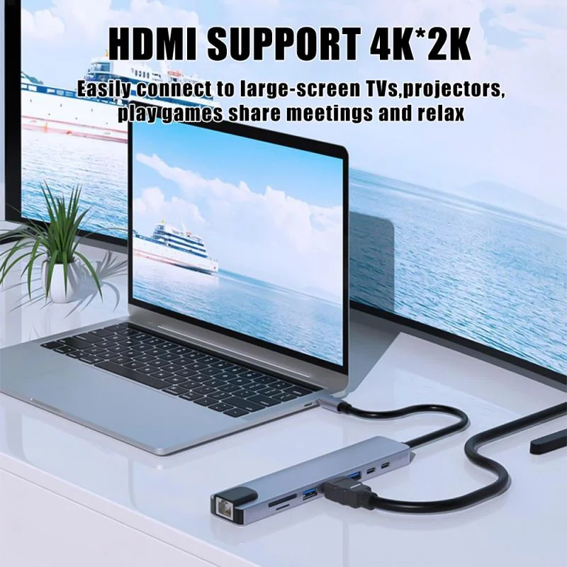 Тип C концентратор 8 в 1 совместимость с Usb 7 портов многофункциональный Ethernet для Macbook Pro