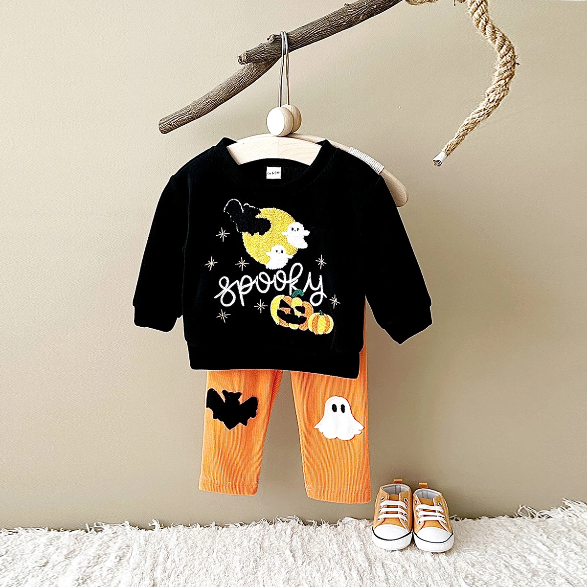 Halloween Autumn Infant Cartoon Ghost Bat Long Sleeve Jacket Set Newborn Clothes Baby Hoodie 2PCS