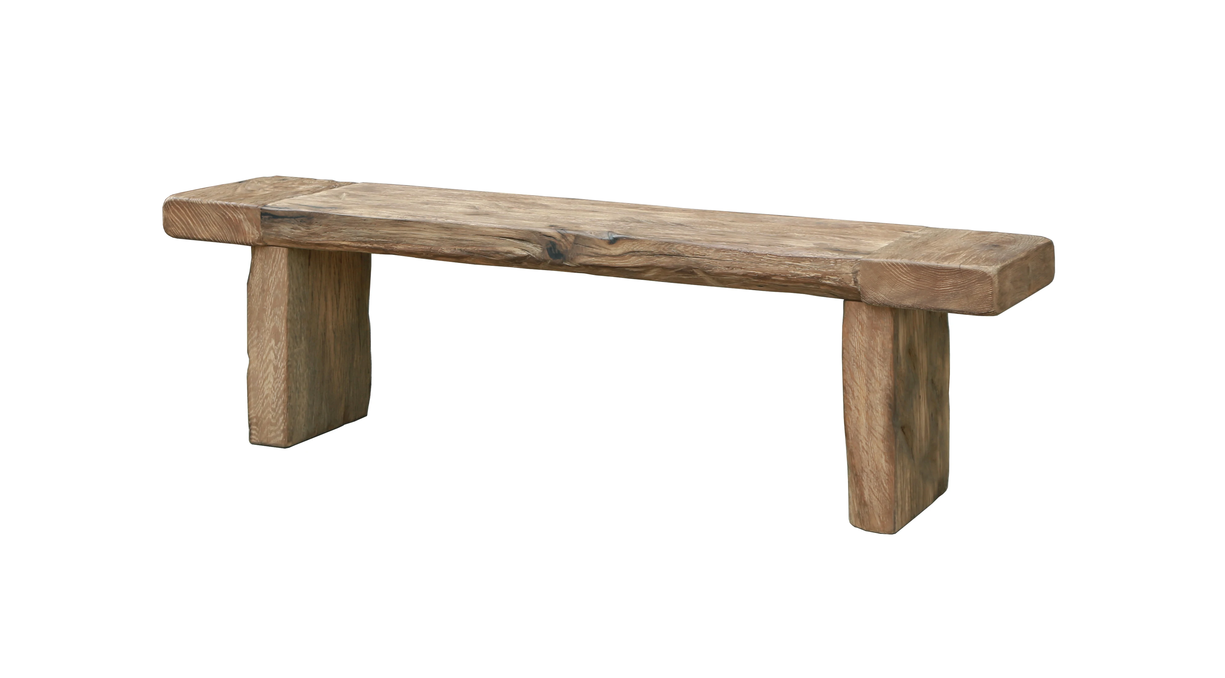 100% reclaimed oak wooden slab long stool patio bench for garden house