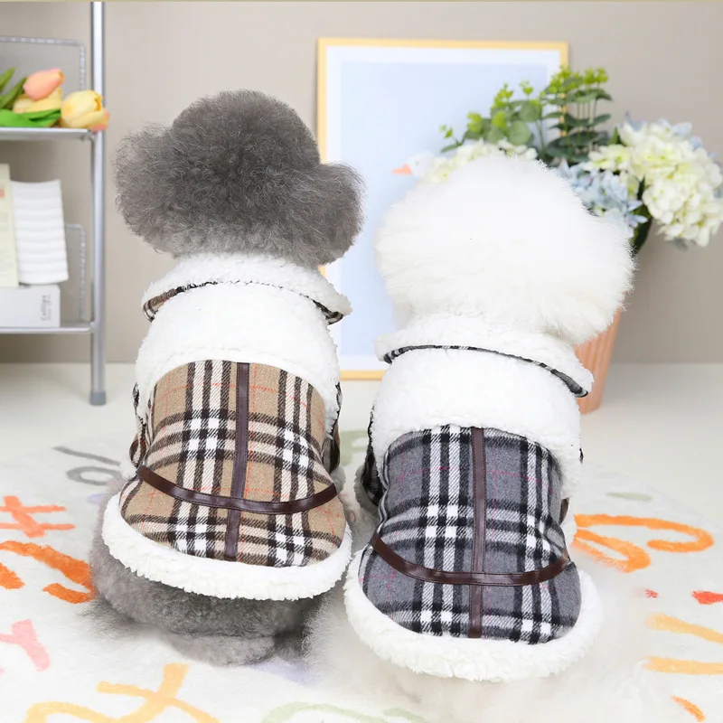 Fall and Winter Pet Clothing Teddy Cotton Jacket Tide Plaid Cotton Jacket  Dog Clothes Pet Clothes