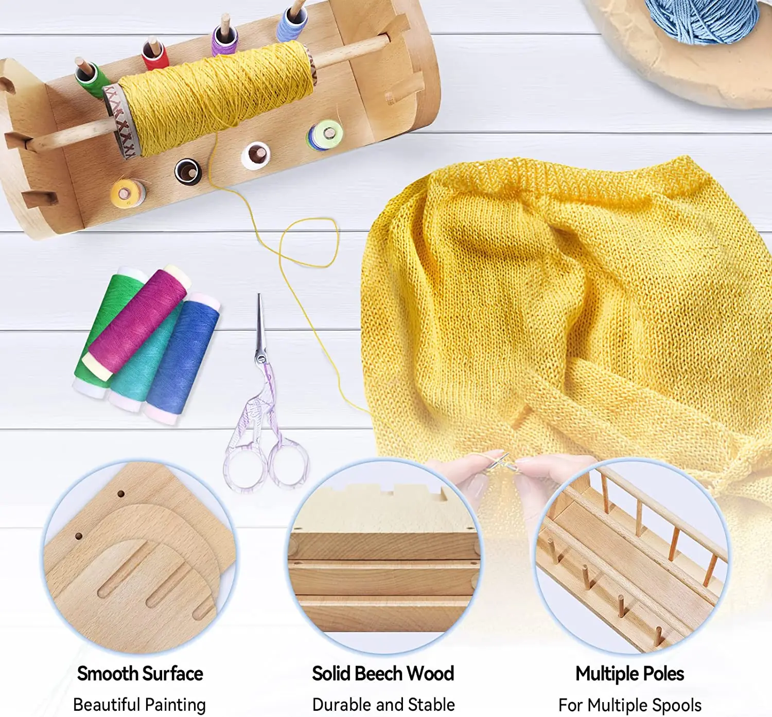 Wooden yarn stand dispenser for crocheting, yarn ball hook or crochet yarn stand, yarn spindle for knitting and sewing