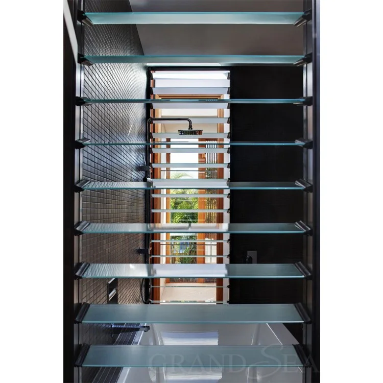 Black aluminum frame glass jalousie thermal break fire rated louver windows