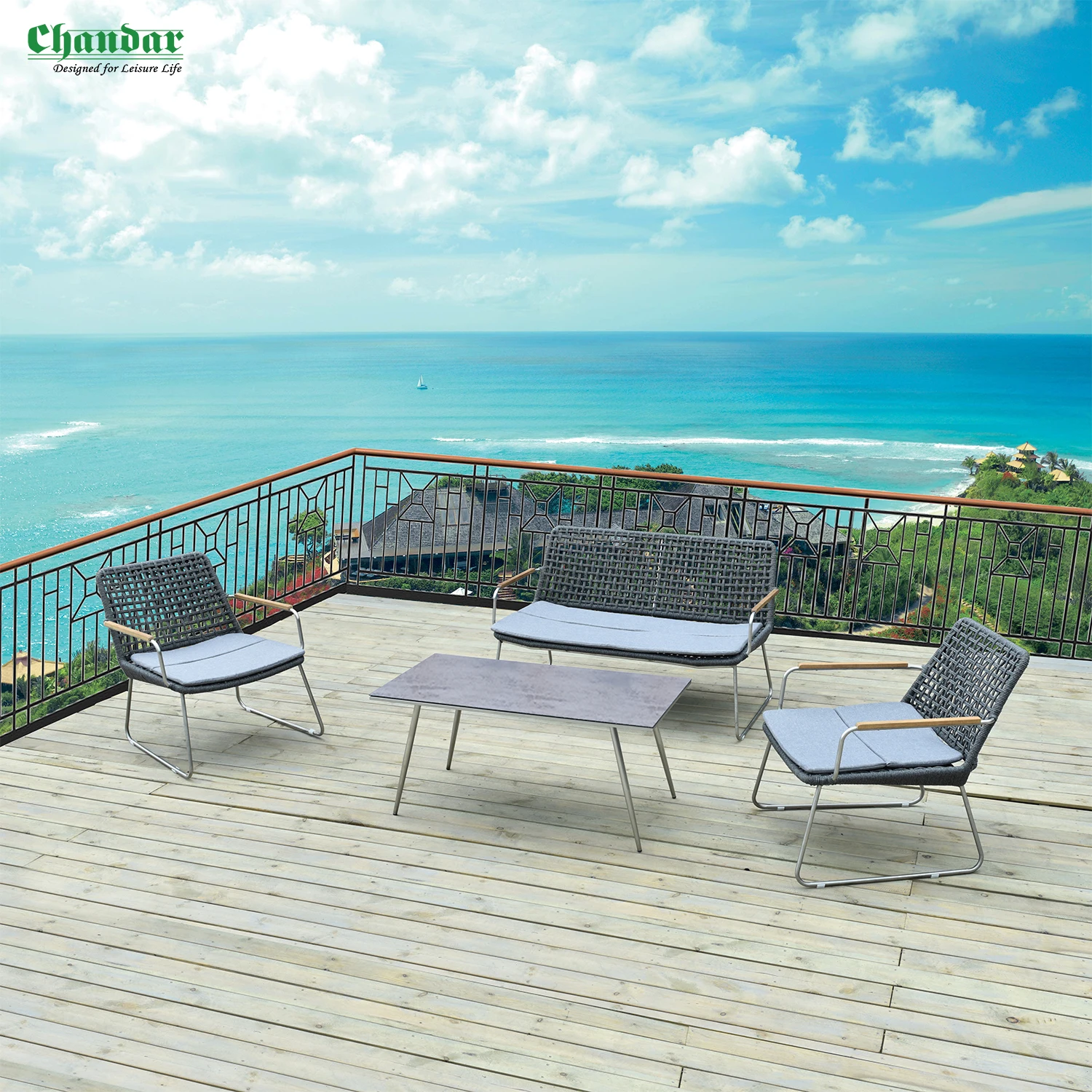 Luxury high quality garden furniture grey couch stainless steel sofa