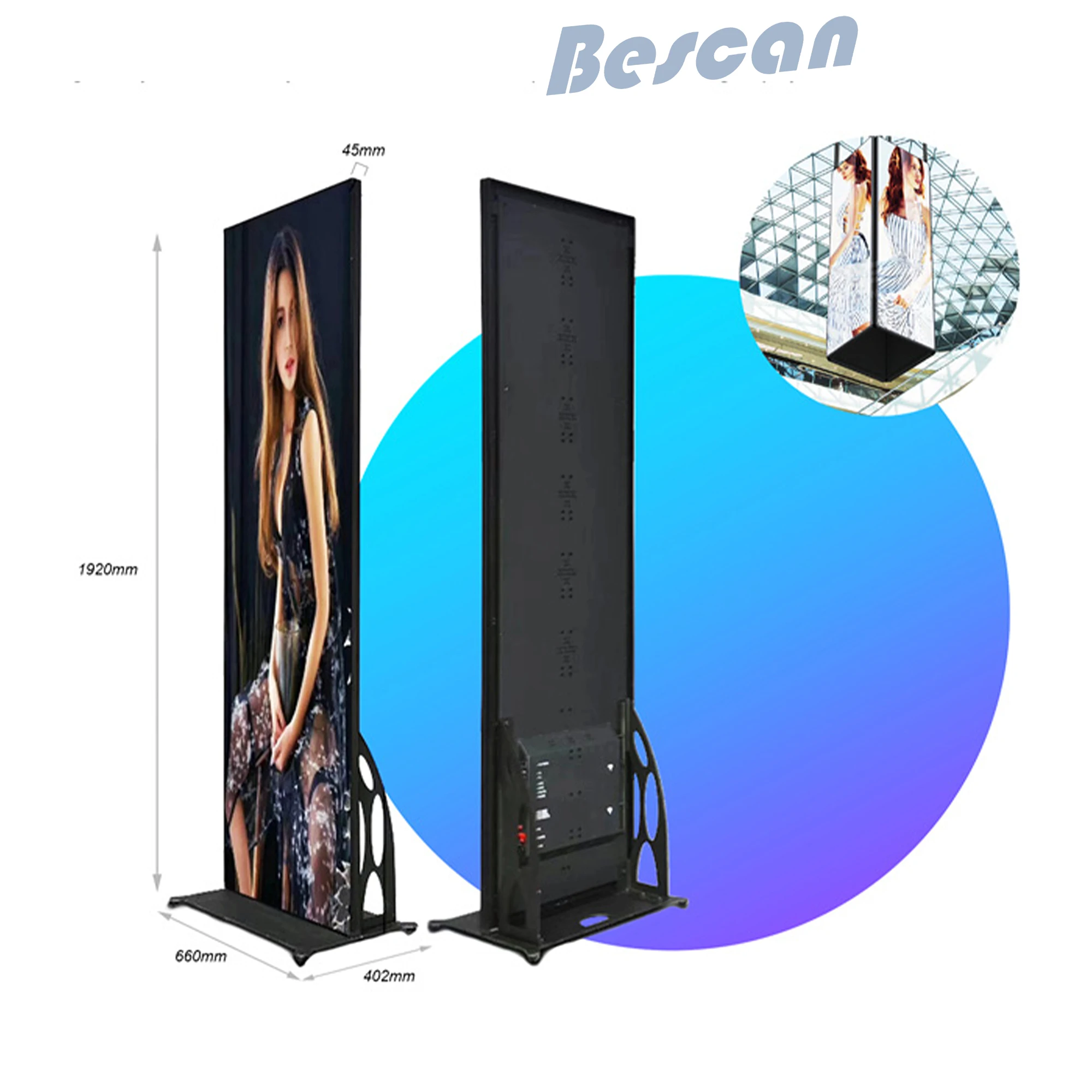 BESCAN Indoor P1.86 P2.5 P3 Portable Smart Digital Video Advertising Screen LED Poster Display