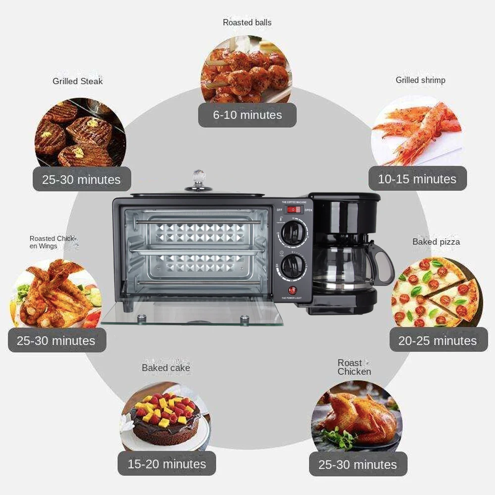junwei 3 in 1 breakfast maker machine small electric oven manufacturer mini multifunctional 9l Manual Toaster Ovens