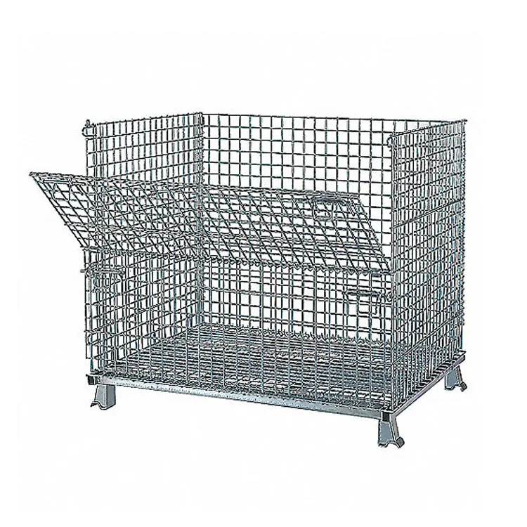 Movable Assemble Metal Shipping Pallet Galvanized Storage Shelf Rack With Wire Cage For Warehouse Storage Rack