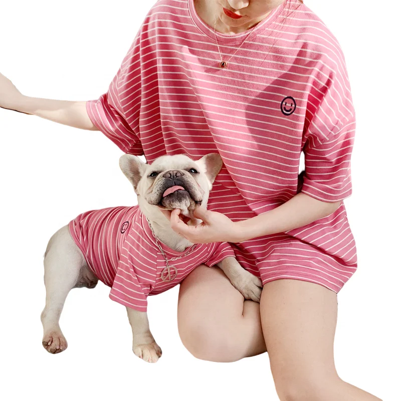 Summer dog sweater pet clothes parent-child Teddy striped cotton T-shirt small dog apparels cat two legged jacket