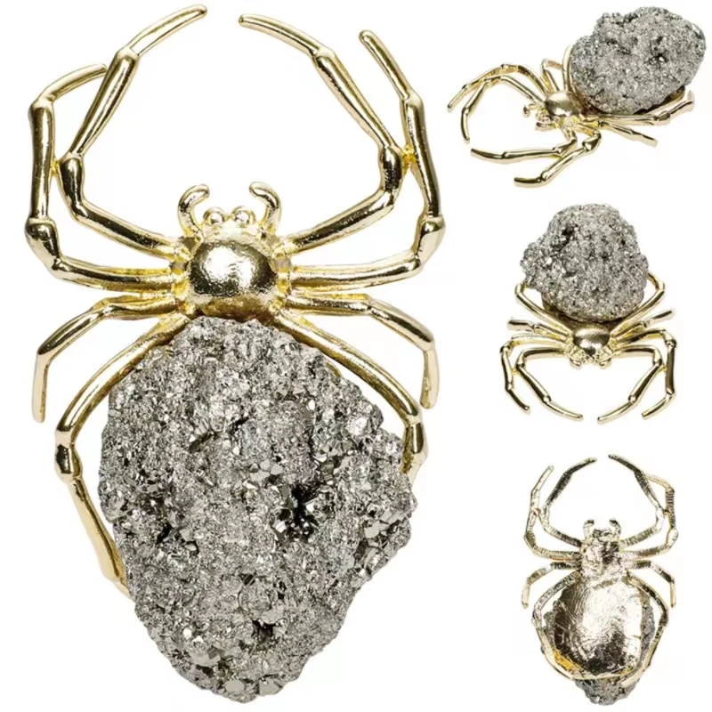 Customized Natural pyrite Crystal Rough Stone and  Alloy crystal mineral Spider scorpion decoration