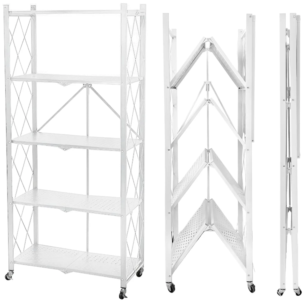 collapsible shelf storage racks shelving 3/4/5 layer folding steel shelves foldable metal shelf rack with wheels