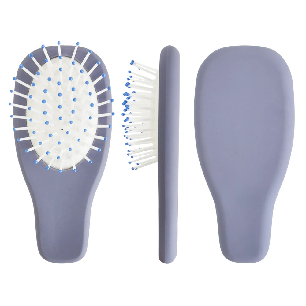 Colorful Cute Portable Mini Size Baby Travel Pocket Oval Cushion Rubber Touch Plastic Hair Brush For Kids With Nylon Pins