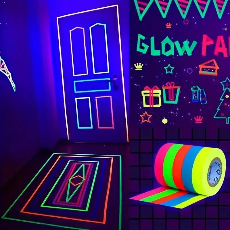 Party Wall Sticker Vibrant Fluorescent Neon Luminous Tapes for UV Black Light Reactive Non-Waterproof Vinyl-Coated Fabric