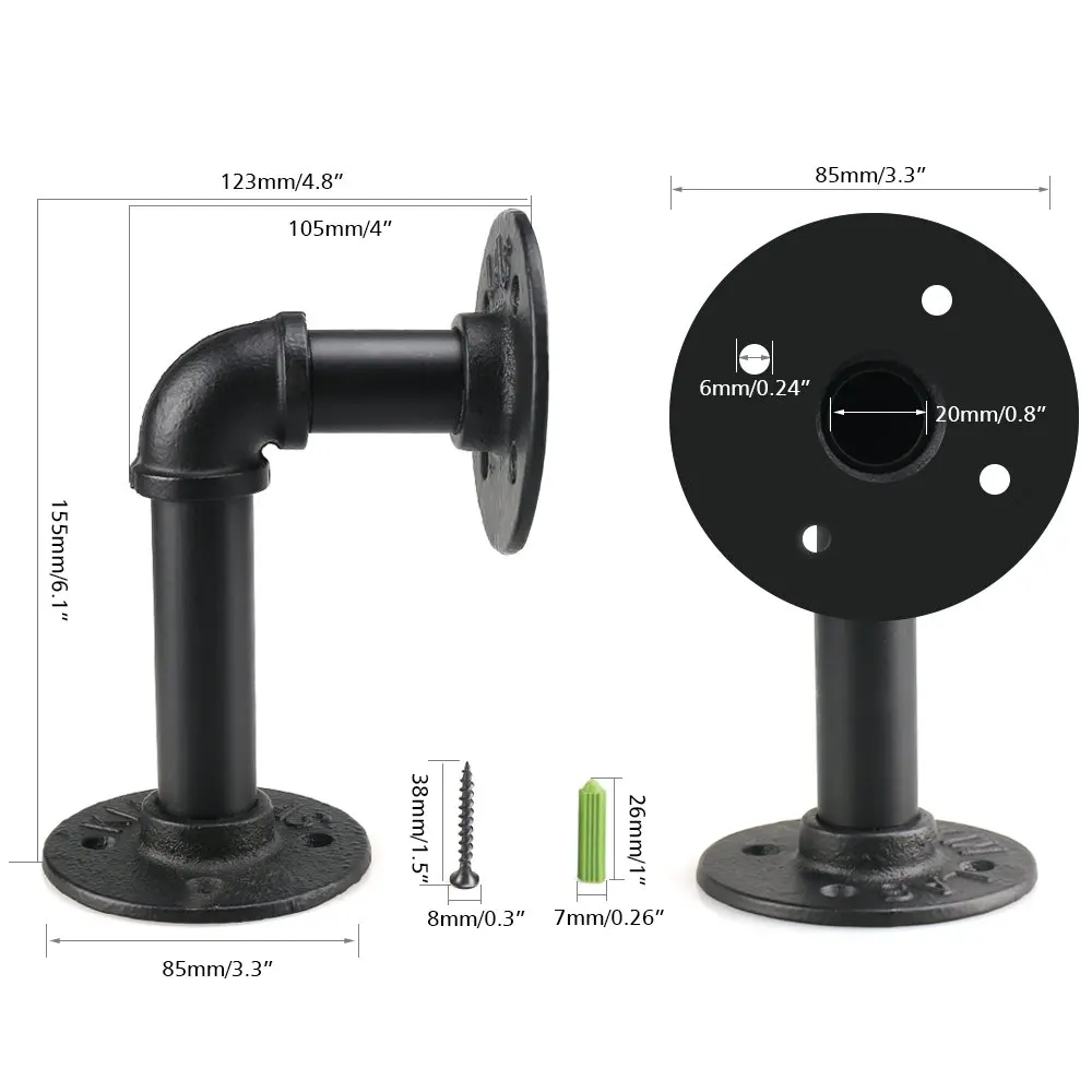 Industrial Black Iron Pipe Shelf Bracket Wall Mounted Floating Shelf Hanging Wall Hardware Steampunk Decor for Custom Shelf