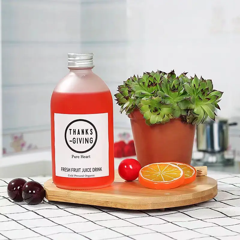Custom Recyclable 250ml 500ml Drinking Glass Fruit Juice Bottle  Kombucha Tea 8 oz 16 oz  Boston Round Beverage Bottle