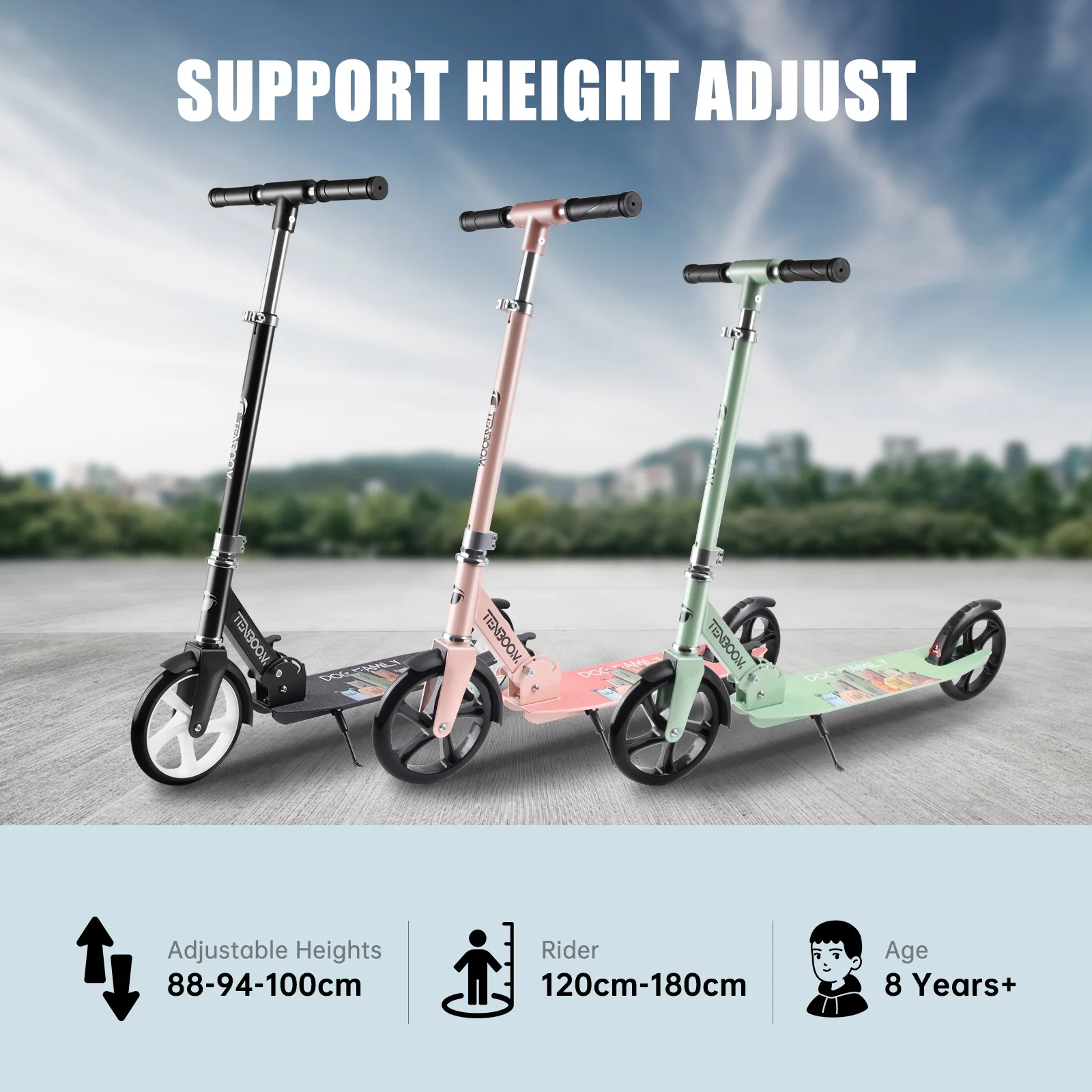 Adult 200mm Kick Scooter with Big PU Wheels for Ages 6-12 and up Durable Scooter for Adults