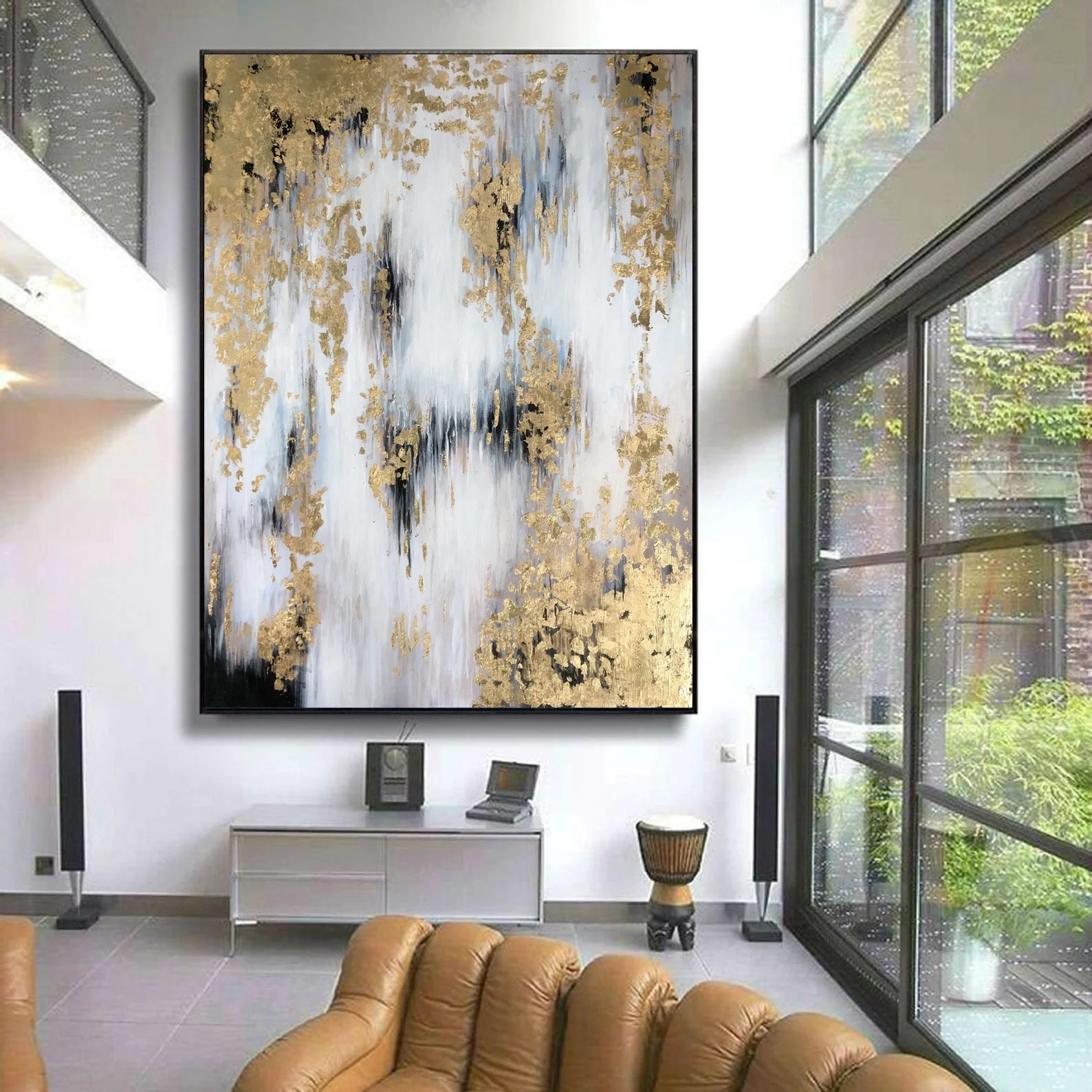 Handpainted Extra Large Wall Art Decor Modern Art Acrylic Gold Foil Abstract Oil Painting On Canvas