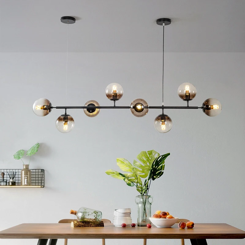2022 Modern Simple Different Heads Restaurant Hanging Glass Dining Room Pendant Lamp