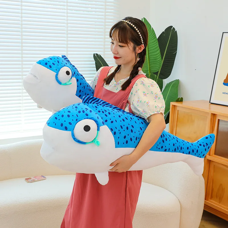 New giant stuffed animal toy sea ocean animal submarine activity moscot doll soft 80 110cm salted fish Blue fish Plushies Toy