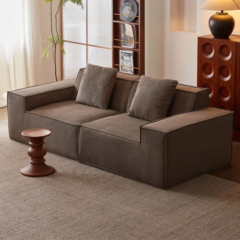 Retro Compression Sofa Corduroy Block Living Room Straight Row Roll Pack Vacuum Pure Sponge Sofa