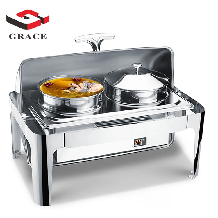 Popular Sale Stainless Steel  Buffet Chaffing Dishes Wit Double tank Soup Pots Food Warmer Chafing Dish for Catering Supply