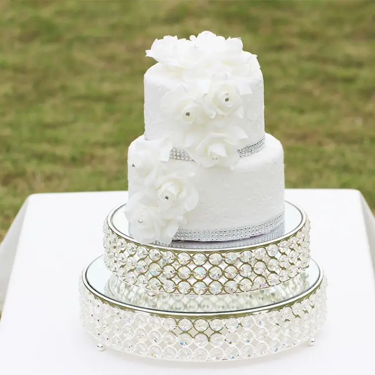 Wholesale Wedding Luxury Cake Stands Set Buffet Cake Snack Dessert Display Stand Crystal Metal Gold Mirror Face Cake Stand