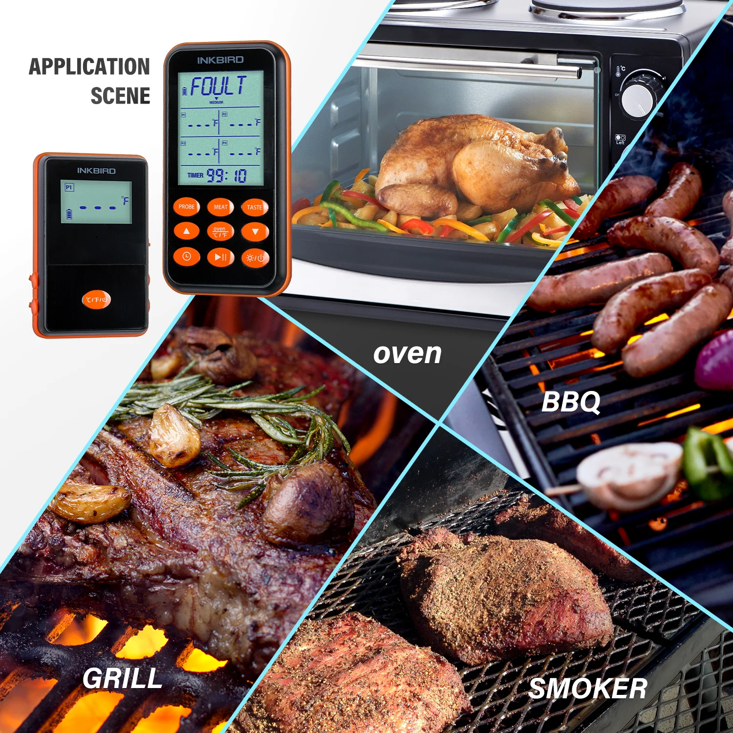 Inkbird IRF-4S waterproof digital wireless led display meat thermometer with 2 probes