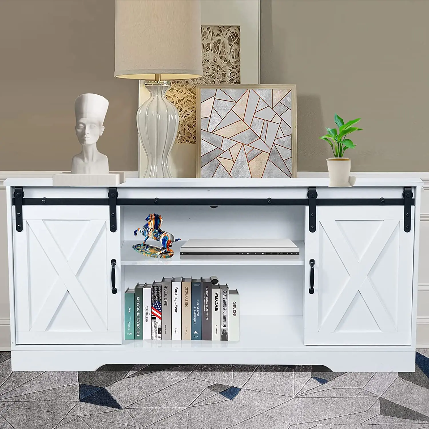 White industrial entertainment center TV console table