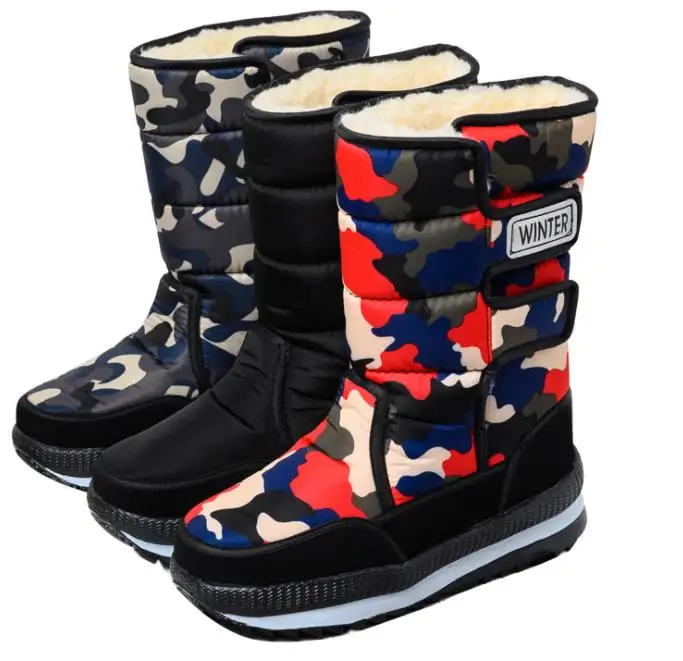 Зимние популярные новые модные повседневные теплые Нескользящие камуфляжные Сапоги унисекс со средней посадкой