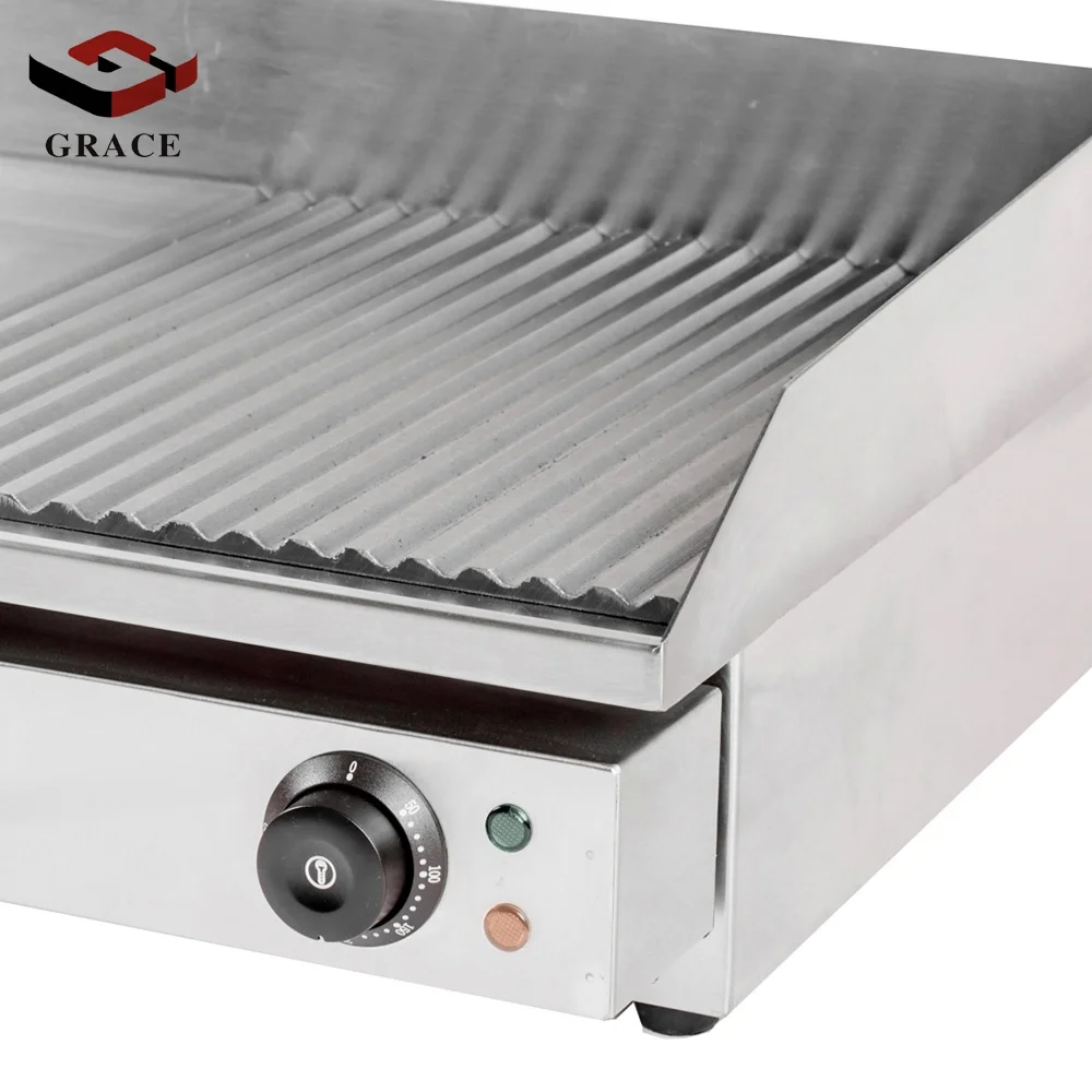 Grace Commercial Stainless Steel BBQ Electric Half Grill Plate and Half Griddle Machine