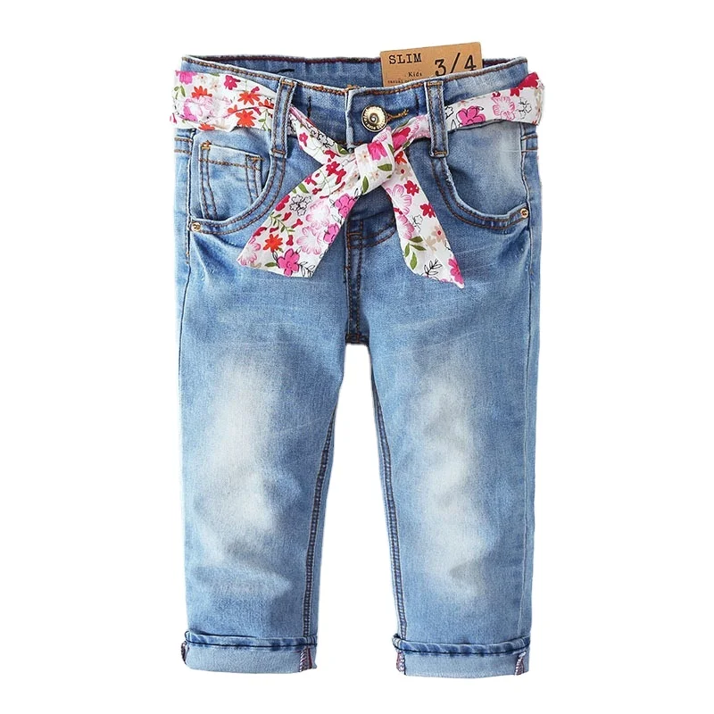 
Amazon hot sale 2021 latest design light blue kids girls casual clothing baby girl denim pants jeans 