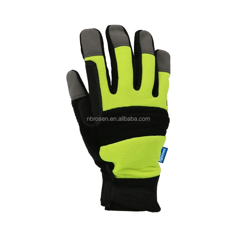 High Visibility Traffic Anti-Vibration Impact Custom Logo Reflective Microfiber Breathable Safety Work Mechanic Gloves