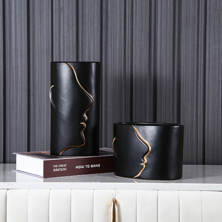 wholesale nordic decoration design line shape minimalist flower vases black modern vase