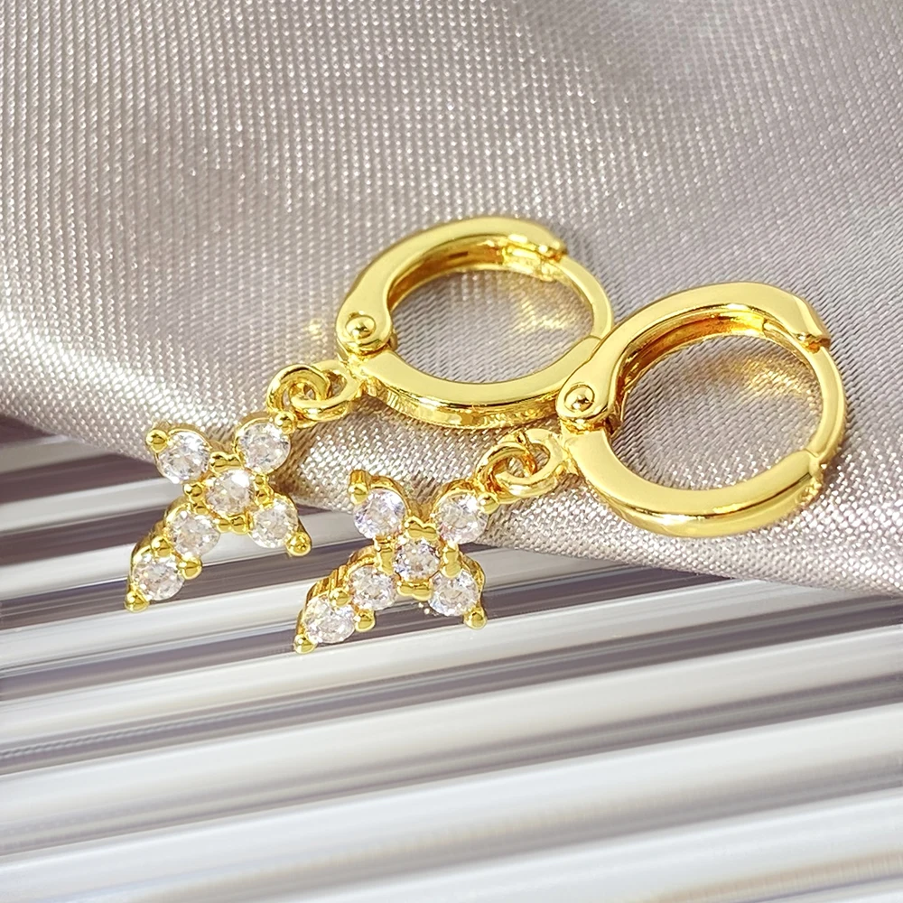 Wholesale price dangle drop cross earrings 18k gold plated huggies hoop women earrings jewelry