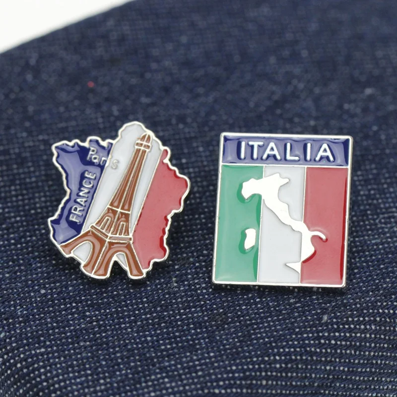 America Country Map Flag Enamel Pin France Australia Italy Metal Badge Lapel Brooch Pins Tourist Souvenir Promotional Gift
