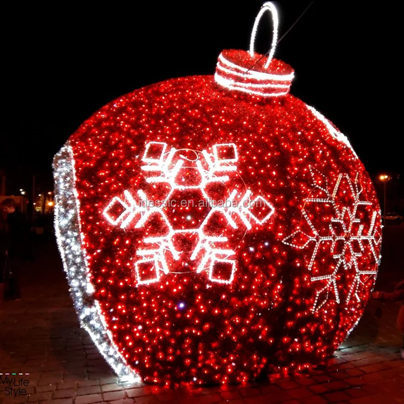 Outdoor commercial Christmas giant large LED lighted wire frame bauble ornament for shopping malls giant display props