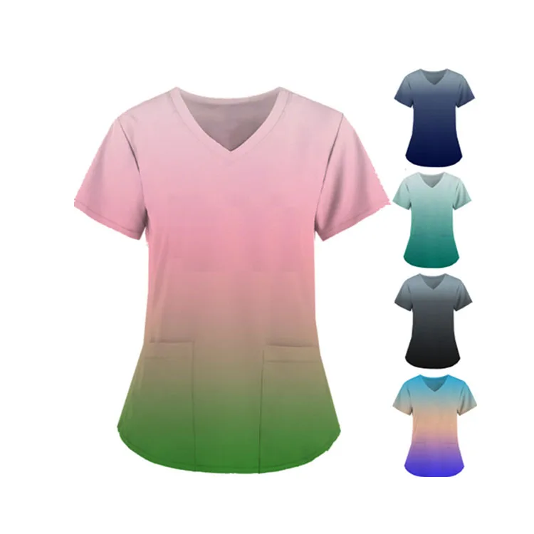 Wholesale hospital scrubs uniform medical top shirt printed nursing scrubs