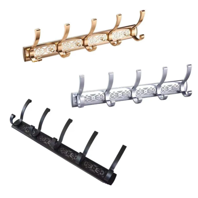 5 Hooks Aluminum hanger metal clothes hooks wholesale hooks for bathroom wall mounted