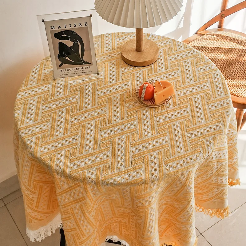 Lace white tablecloth INS style makeup table Nordic simple photo French round table cotton  linen dessert table  cloth