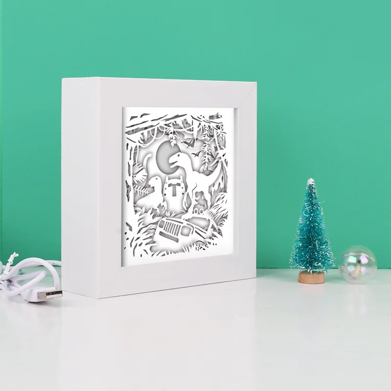 Creative DIY Paper Art Crafts Jurassic Park Dinosaur sculpture 3D Paper Cut Fairy Lights For Kids