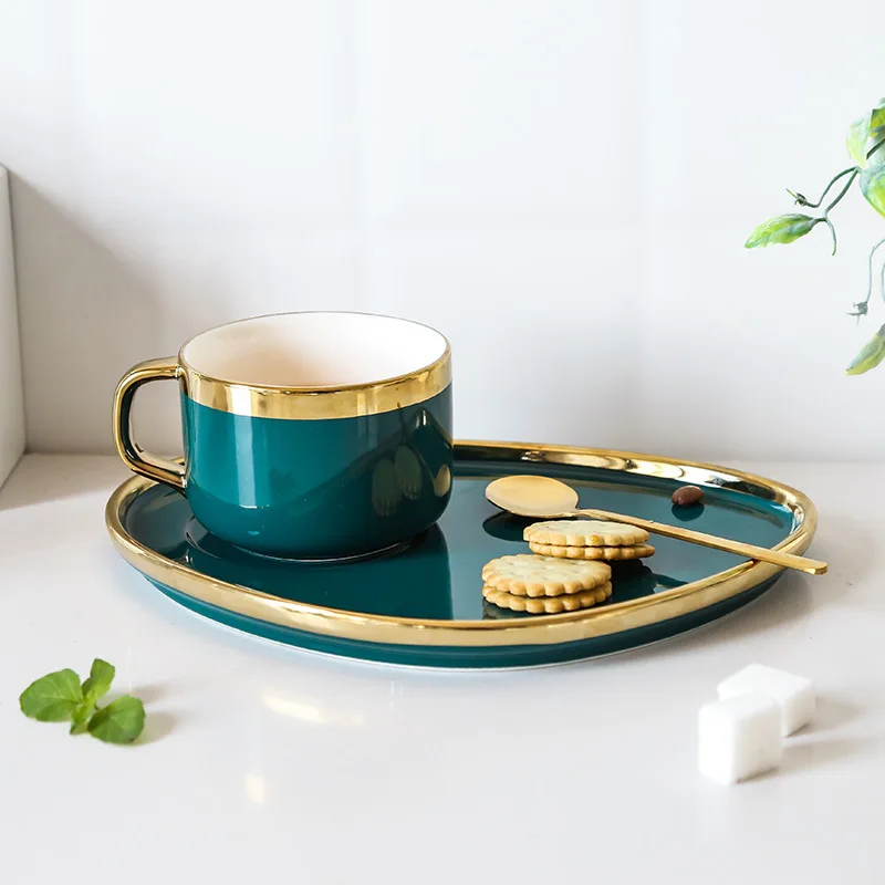 
Customized Design Irregular Shape Green White Ceramic Tea Coffe Teacup Teapot Plate Set 