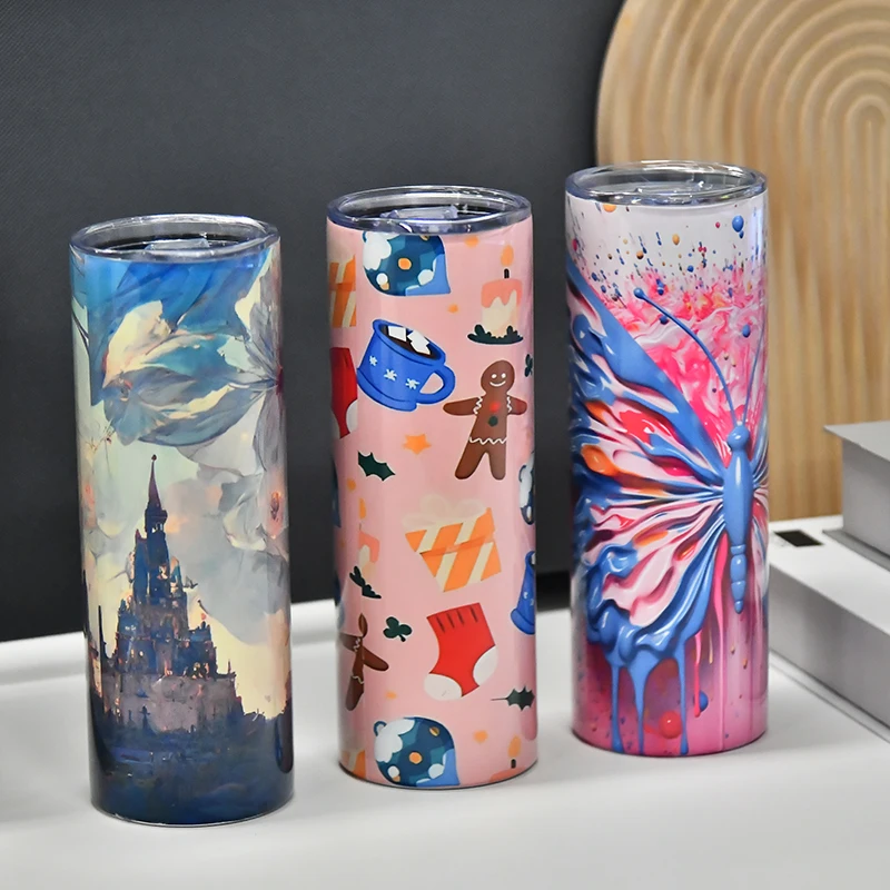 Top Seller US warehouse 20Oz White Stainless Steel Sublimation Blanks Straight Tumbler With Lid And Straw