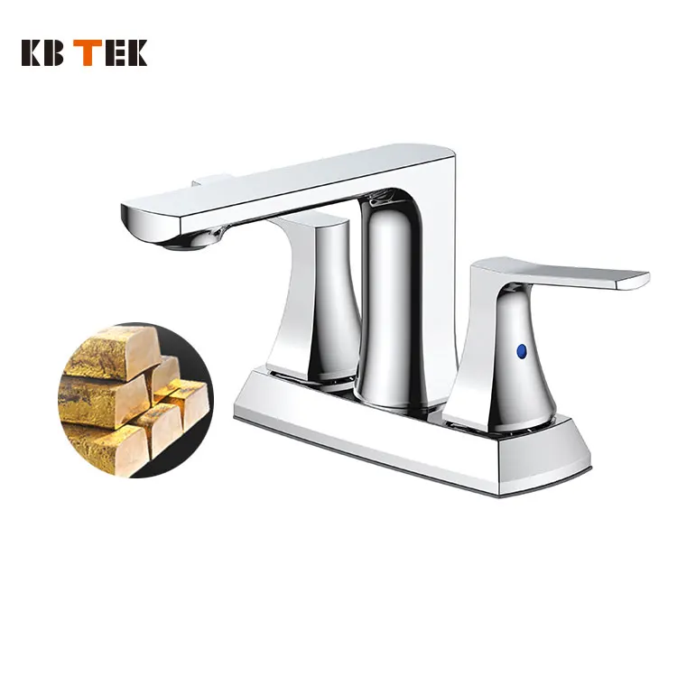 KB TEK Chrome  4 Inch Centerset  Bathroom Sink Tap Deck Mounted 3 Hole Bathroom Faucet 2 Handle Bathroom Faucet Basin Mixer Tap