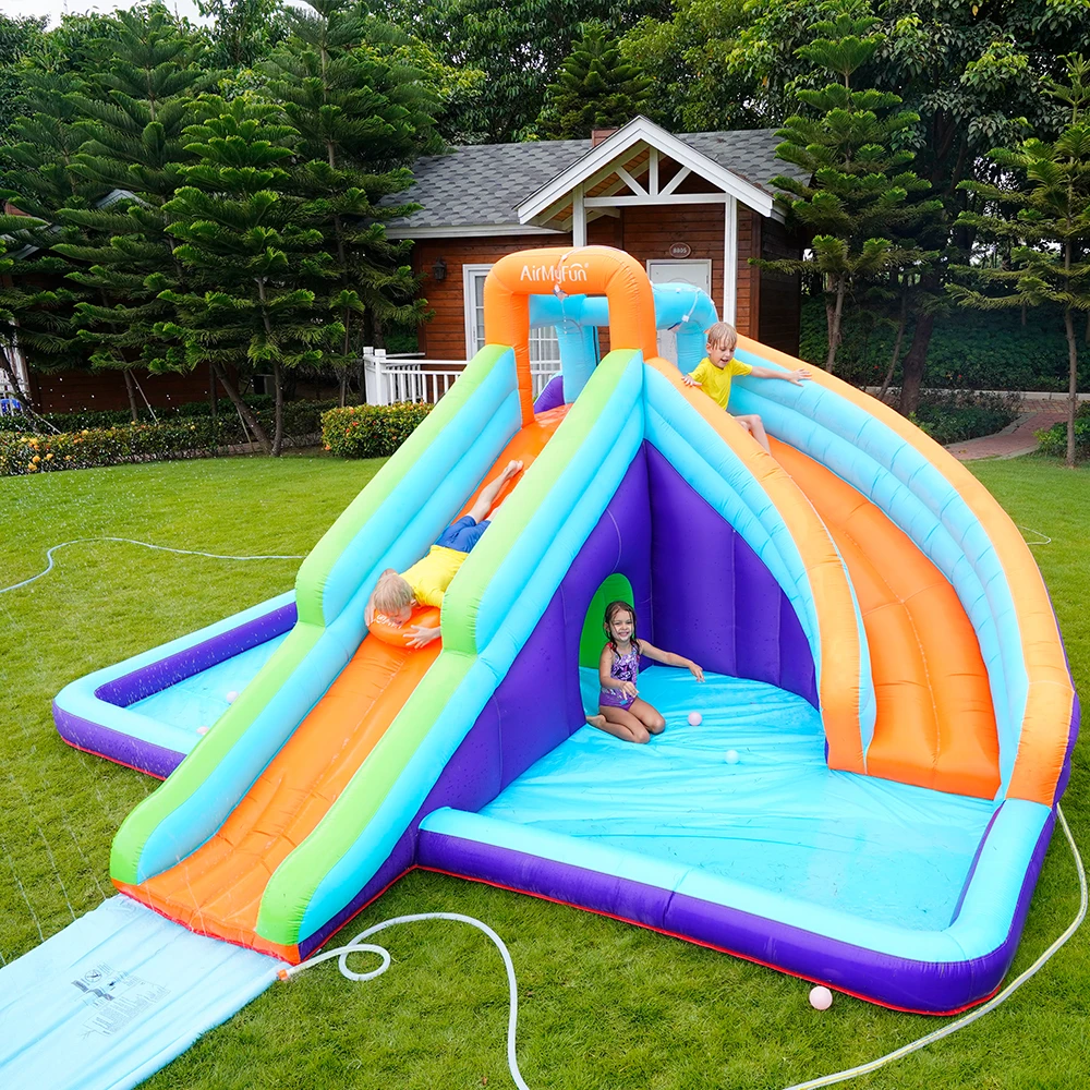 Outdoor commercial kid obstacle toboggan gonflable combo bouncer water slide jumper castle bounce house with 2/two slide