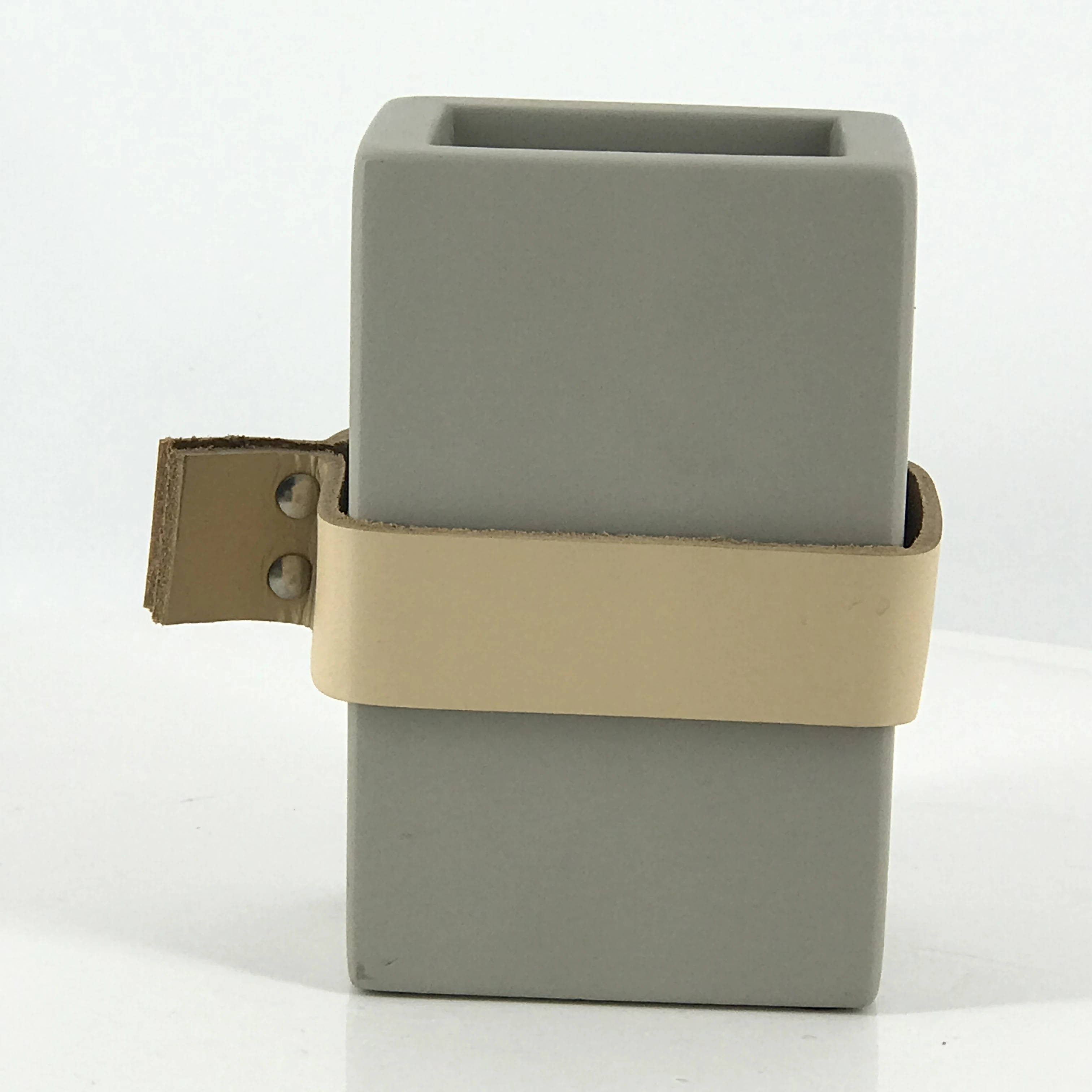 black square cement flower pot plant pot vase garden pot with leather decor